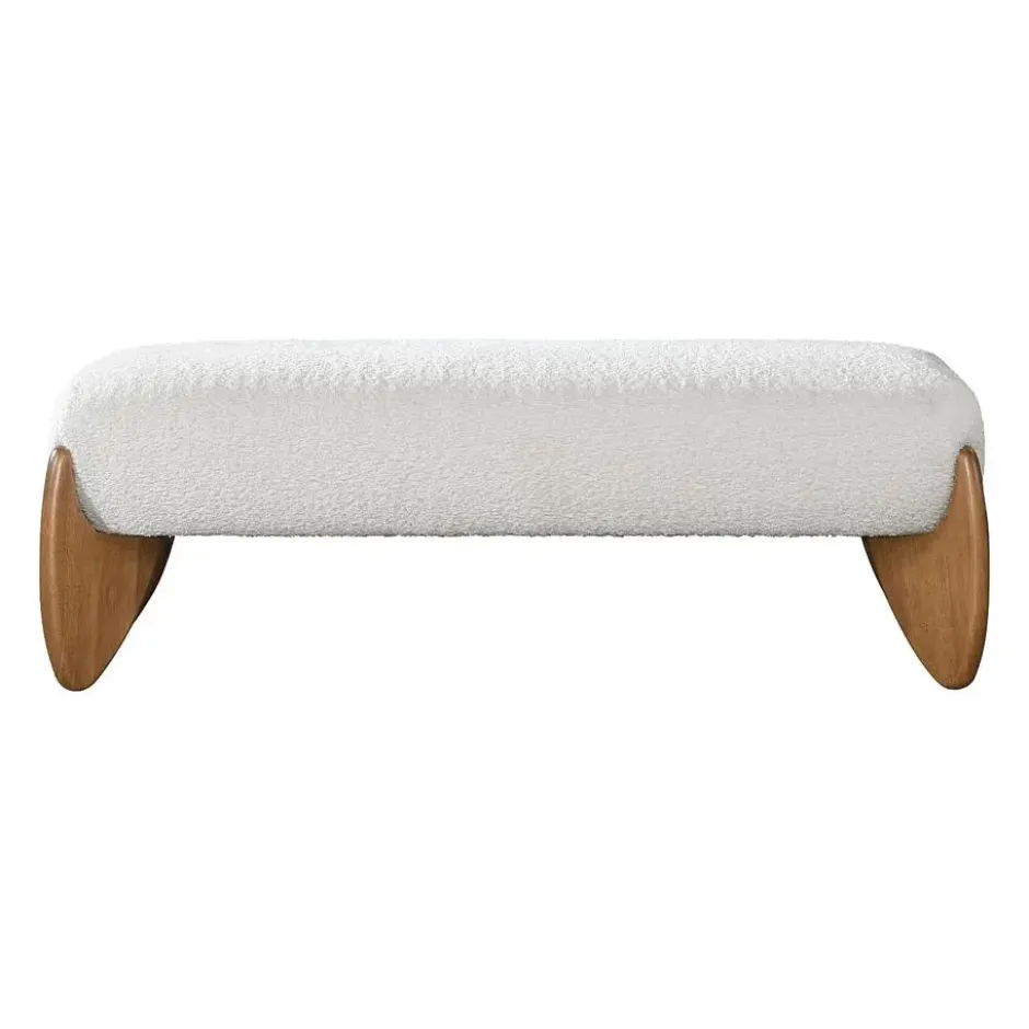 Bankje GAMURA - 127 cmx48 cmx45 cm - Natuurlijk licht Wit Stof