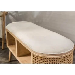 Bank met opbergruimte van rotan en beige fluweel