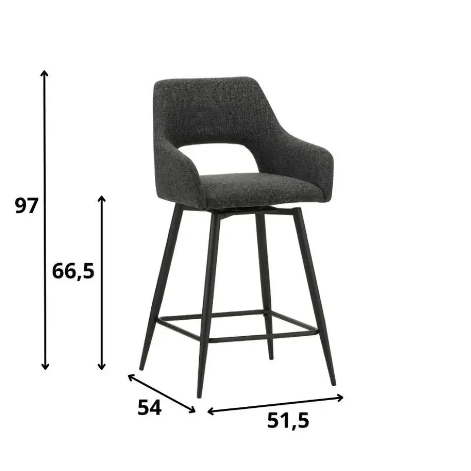 Barkruk Skye draaibaar met armleuning zwart - Zithoogte 66,50 cm - Stof - Zwart