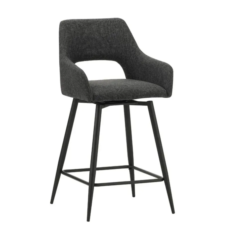 Barkruk Skye draaibaar met armleuning zwart - Zithoogte 66,50 cm - Stof - Zwart