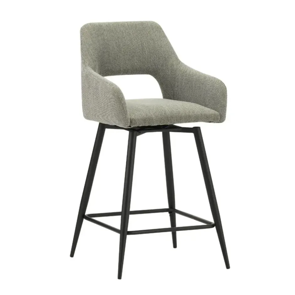 Barkruk Skye draaibaar met armleuning groen - Zithoogte 66,50 cm - Stof - Groen
