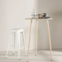 Bartafel Beige Hout - 70x70x105cm - Plaza