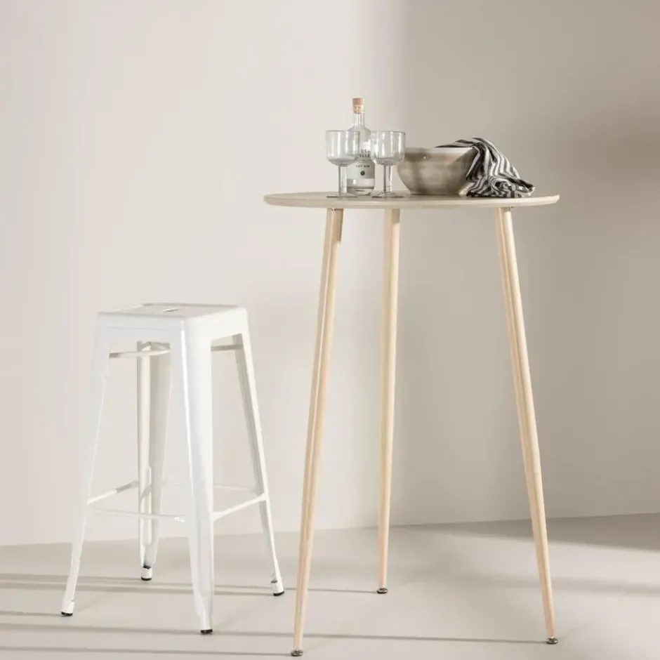 Bartafel Beige Hout - 70x70x105cm - Plaza