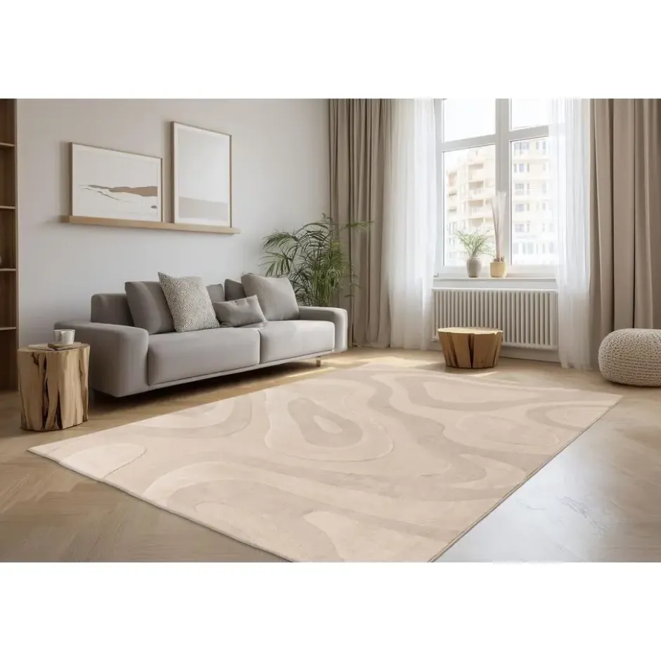 Batucci Vloerkleed Bergamo - Laagpolig golven - Beige 80x150 cm