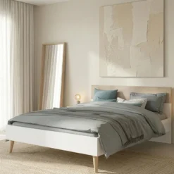 Bed Aalborg - wit/eiken - 140x200 cm