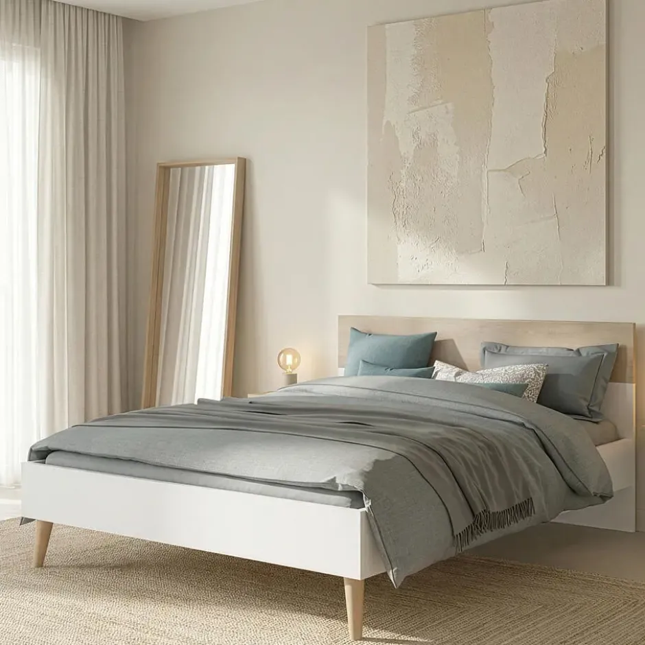 Bed Aalborg - wit/eiken - 140x200 cm