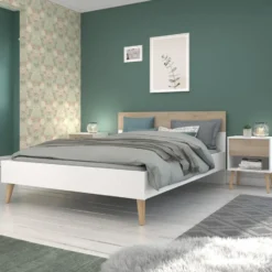 Bed Aalborg - wit/eiken - 160x200 cm