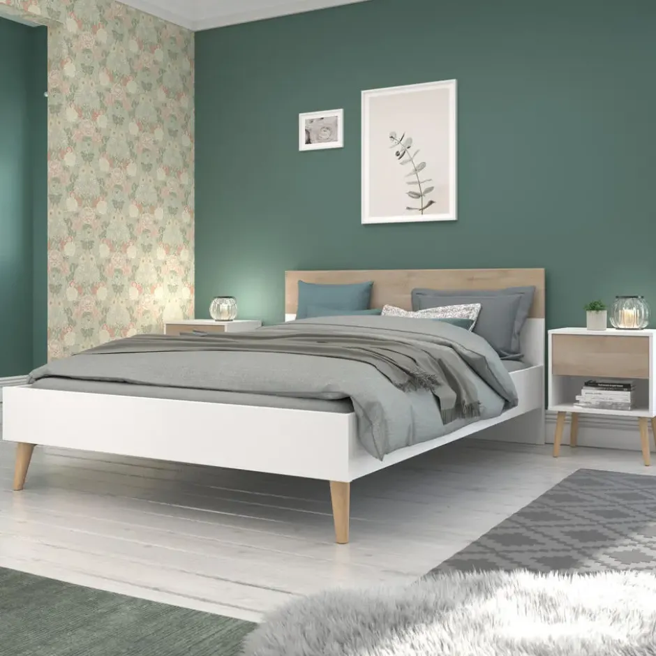 Bed Aalborg - wit/eiken - 160x200 cm