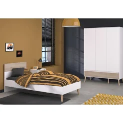 Bed Aalborg - wit/eiken - 90x200 cm