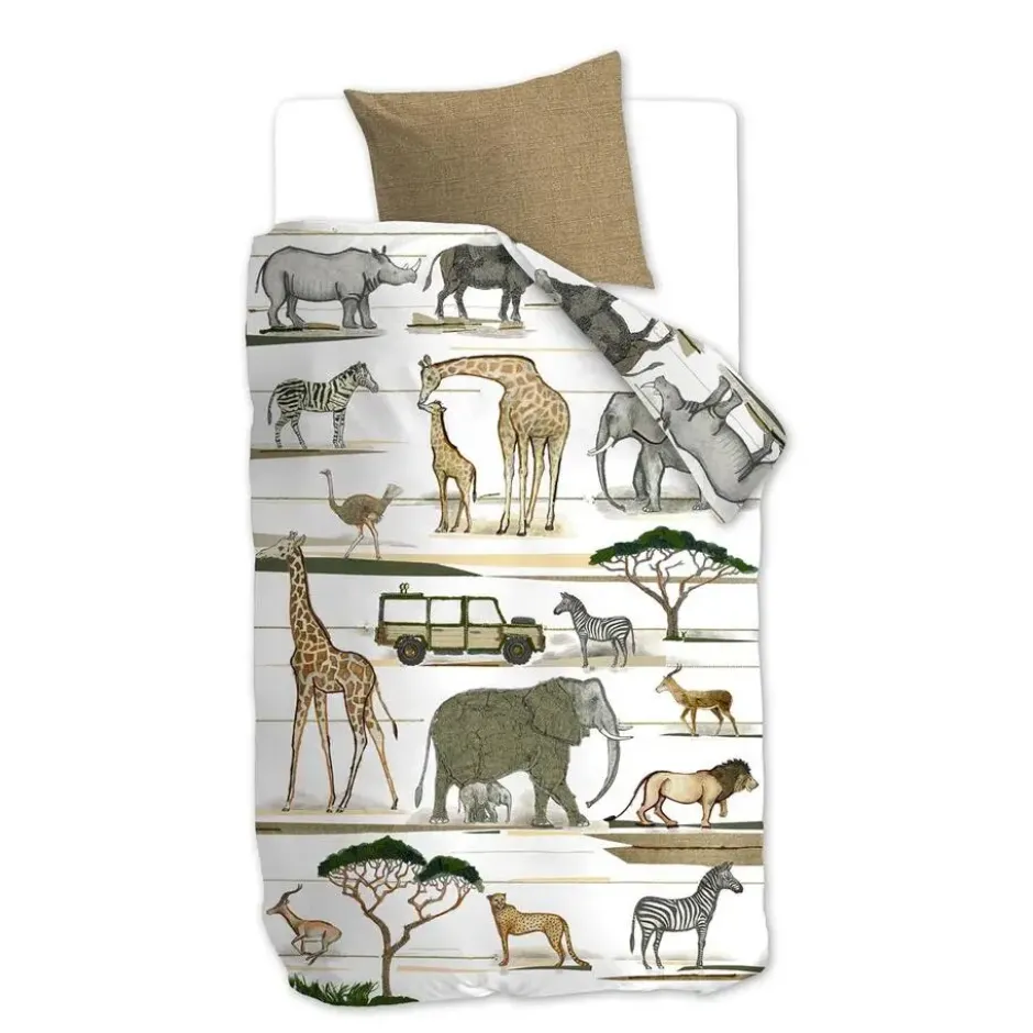 Beddinghouse Kids Jeep Safari dekbedovertrek - 100x135 - Naturel