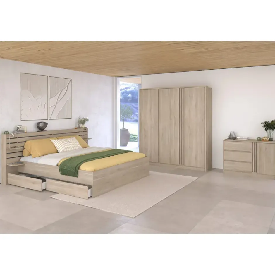 Bed Evi - eikenkleur - 140x200 cm