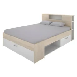 Bedframe LEANDRE - 2 plaatsen - Natuurlijk licht Wit Hout paneel