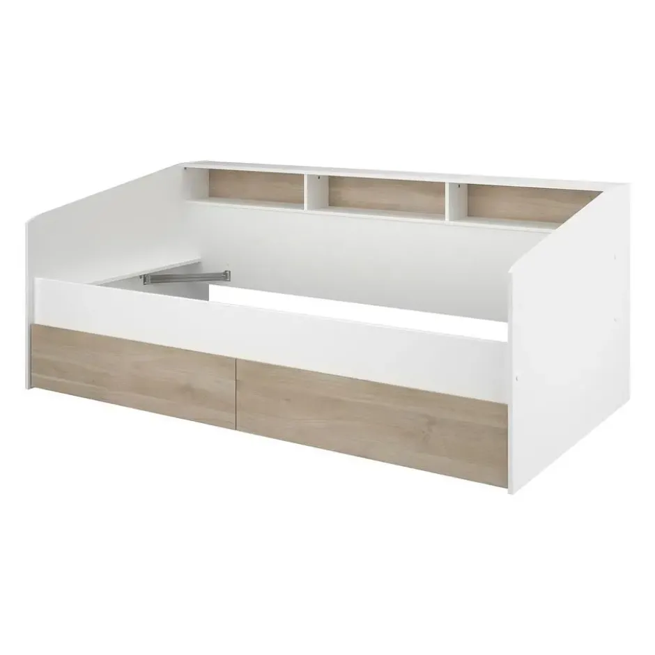 Bedframe PAULETTE - 1 plaats - Natuurlijk licht Wit Hout paneel