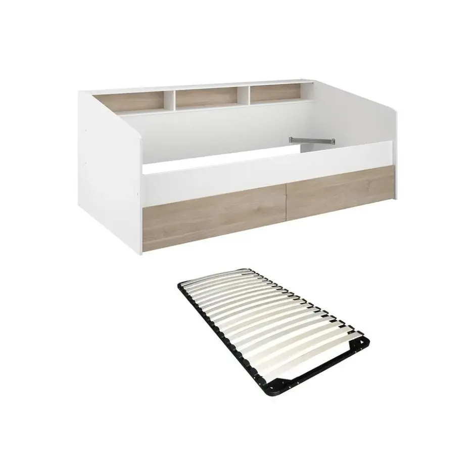 Bedframe PAULETTE - 1 plaats - Natuurlijk licht Wit Hout paneel