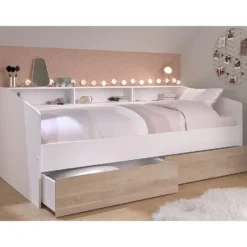 Bedframe PAULETTE - 1 plaats - Natuurlijk licht Wit Hout paneel