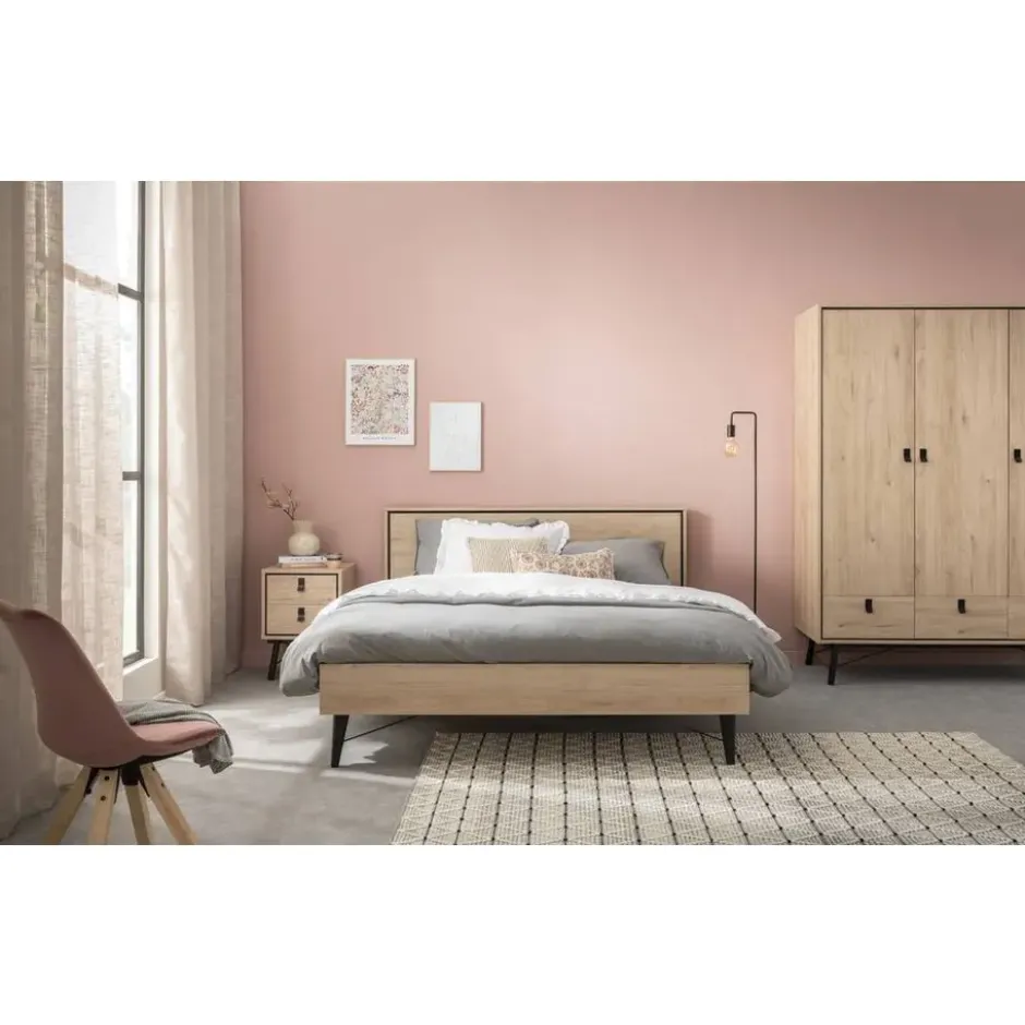 Bed Kansas - eikenkleur - 140x200 cm