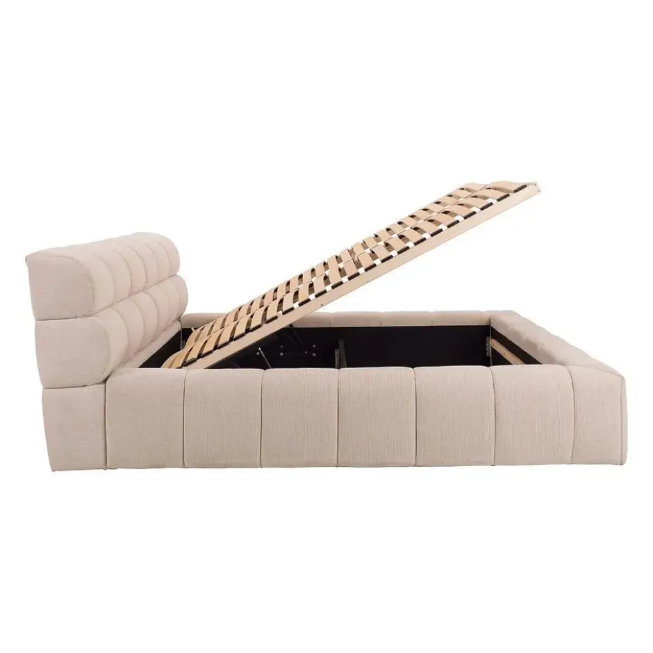 Bed met opbergruimte FORVIK - 2 plaatsen - Beige Stof
