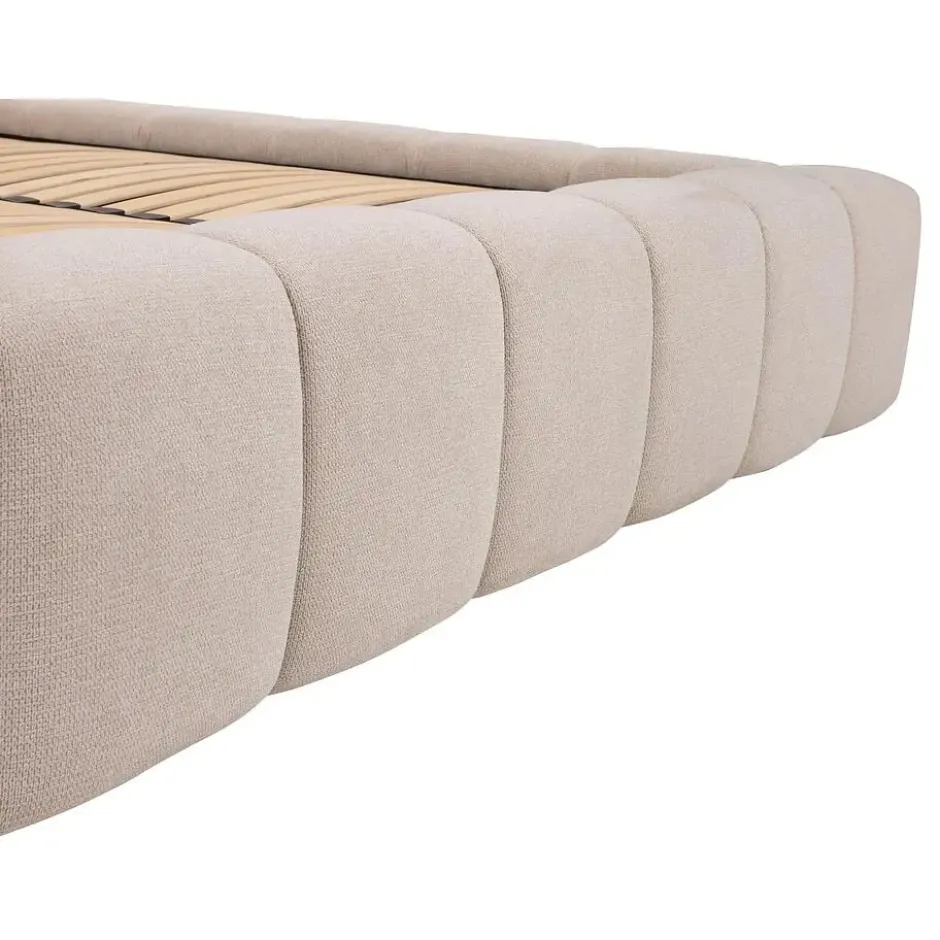 Bed met opbergruimte FORVIK - 2 plaatsen - Beige Stof