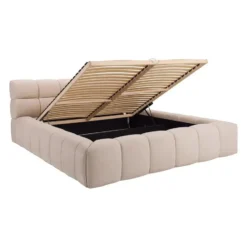 Bed met opbergruimte FORVIK - 2 plaatsen - Beige Stof