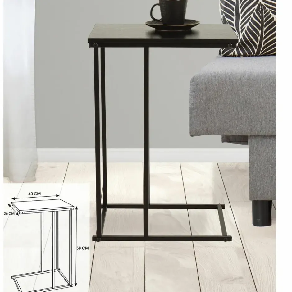 Bellatio Design Bijzettafel - zwart - metaal - 40 x 26 x 58 cm