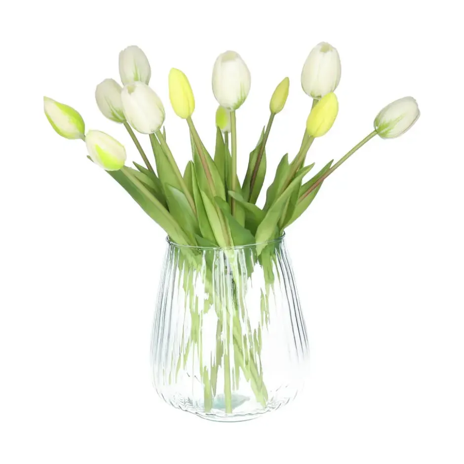 Bellatio Design Kunst tulpen boeket - 12x stuks - wit - 40 cm