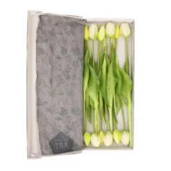 Bellatio Design Kunst tulpen boeket - 12x stuks - wit - 40 cm
