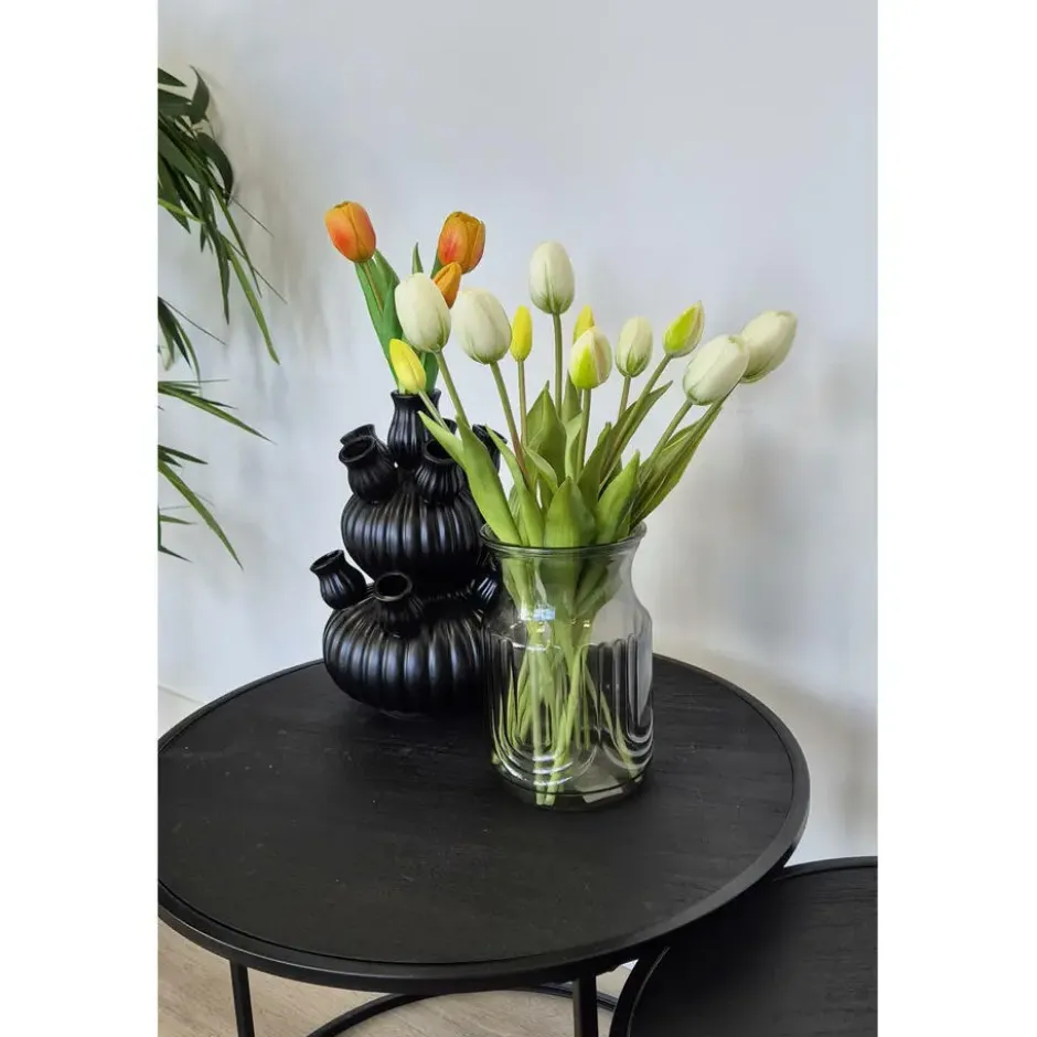 Bellatio Design Kunst tulpen boeket - 12x stuks - wit - 40 cm