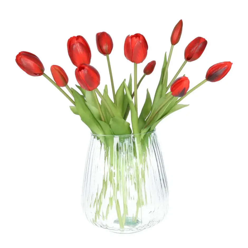 Bellatio Design Kunst tulpen boeket - 12x stuks - rood - 40 cm