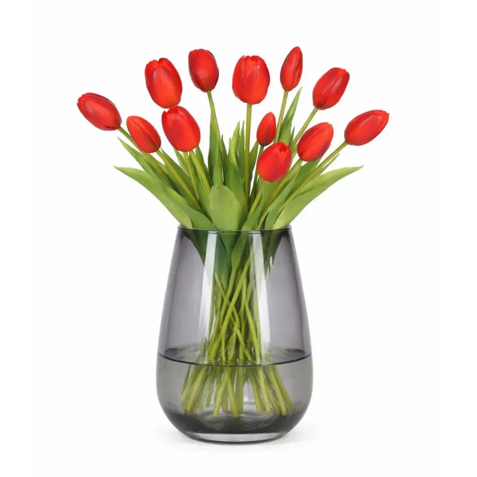 Bellatio Design Kunst tulpen boeket - 12x stuks - rood - 40 cm