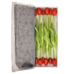 Bellatio Design Kunst tulpen boeket - 12x stuks - rood - 40 cm