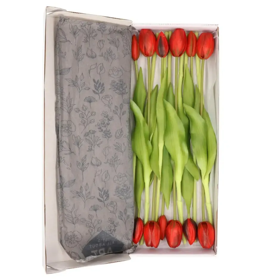 Bellatio Design Kunst tulpen boeket - 12x stuks - rood - 40 cm