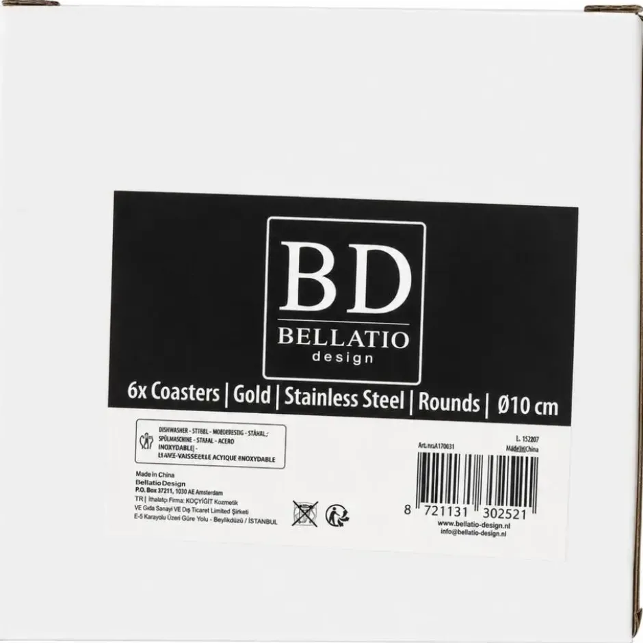 Bellatio Design Onderzetters - 6x - goud - 8,5 cm - met houder