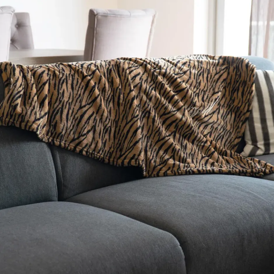 Bellatio design Plaid fleece deken - tijger print - 120 x 160cm