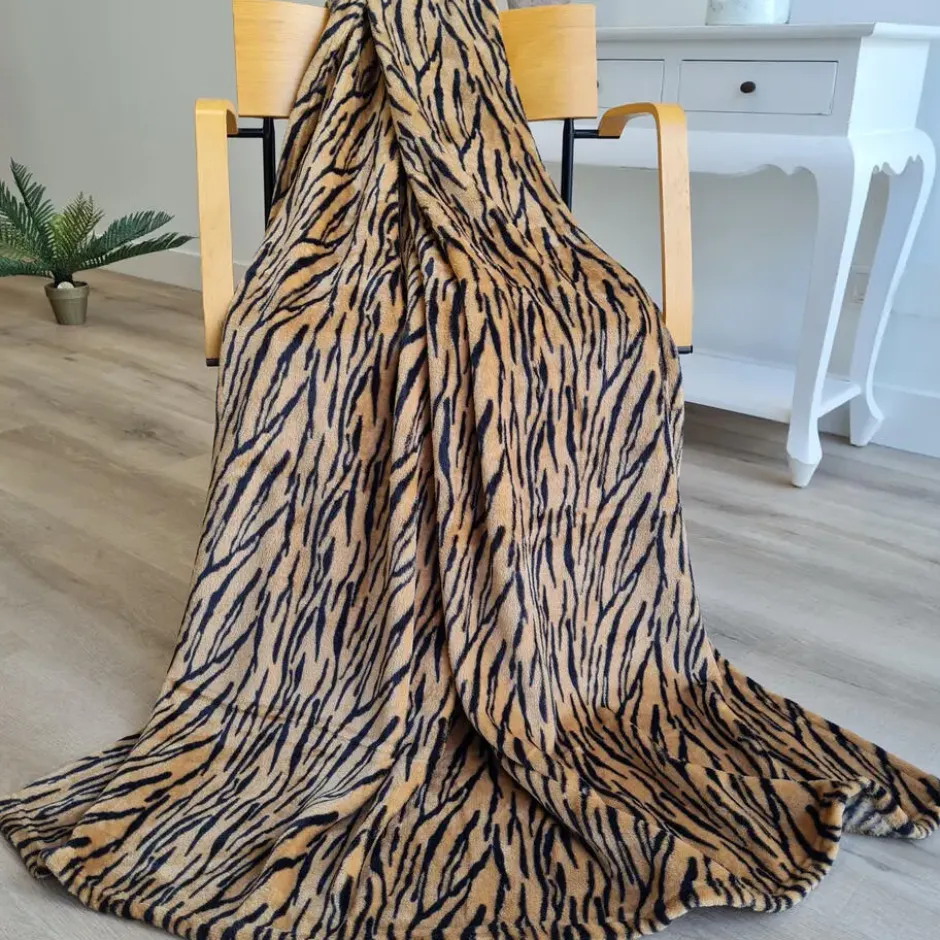 Bellatio design Plaid fleece deken - tijger print - 120 x 160cm