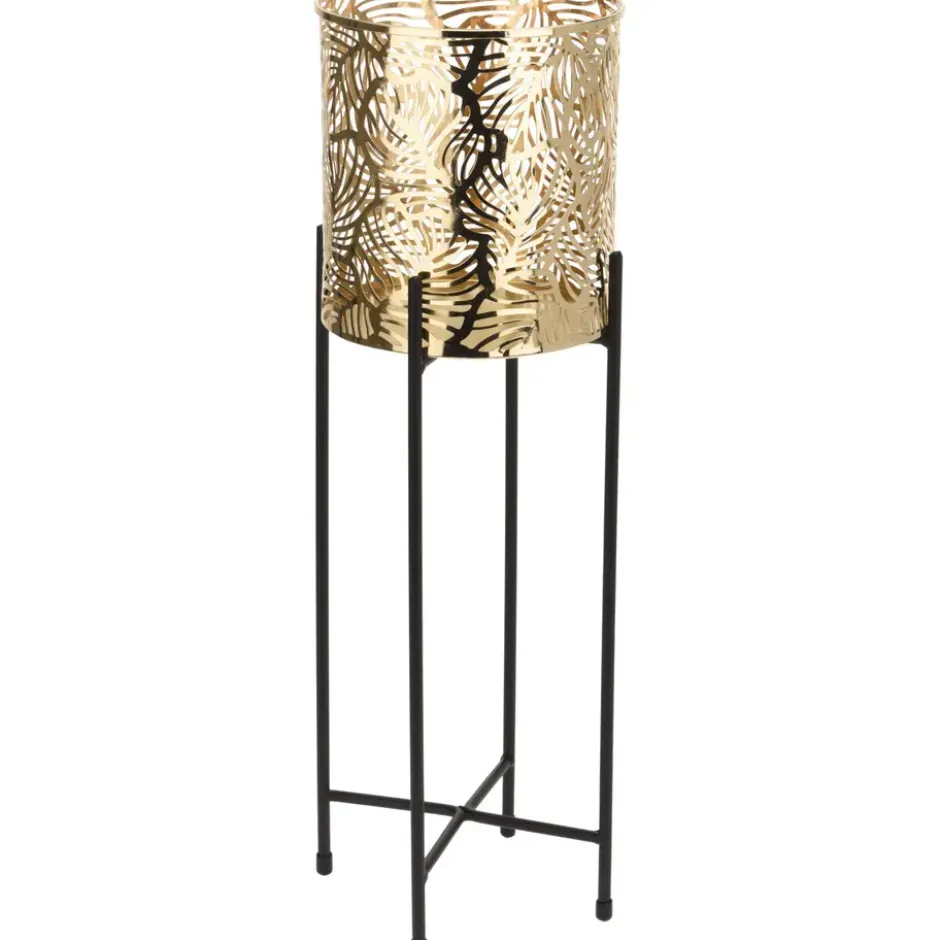 Bellatio design Plantenpot - standaard - zwart en goudkleurig - 15 cm