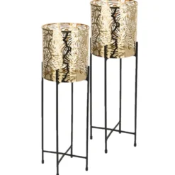 Bellatio design Plantenpot - standaard - zwart en goudkleurig - 15 cm