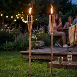 Bellatio design Tuinfakkels - 2x - bamboe - 60 cm - navulbaar