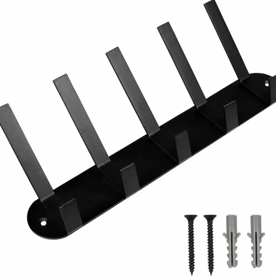 Benson Kapstok - zwart - metaal - 5 haken - wandkapstok - 30 cm