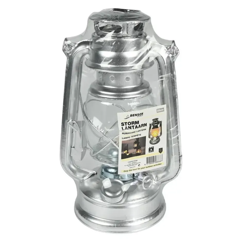 Benson Stormlantaarn - zilver - op brandstof - 8 x 25 cm - retro