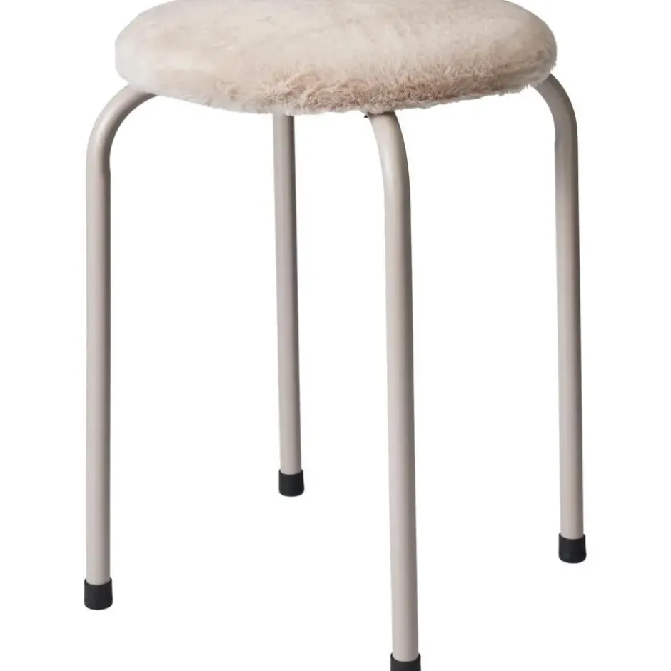 Bijzet krukje Furry beige - metaal/stof - D40 x H48 cm - Meubels
