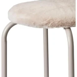 Bijzet krukje Furry beige - metaal/stof - D40 x H48 cm - Meubels