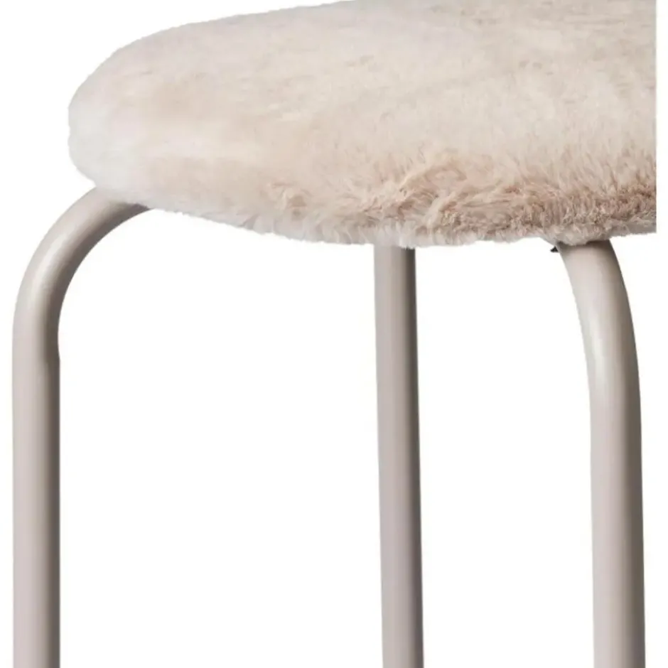 Bijzet krukje Furry beige - metaal/stof - D40 x H48 cm - Meubels