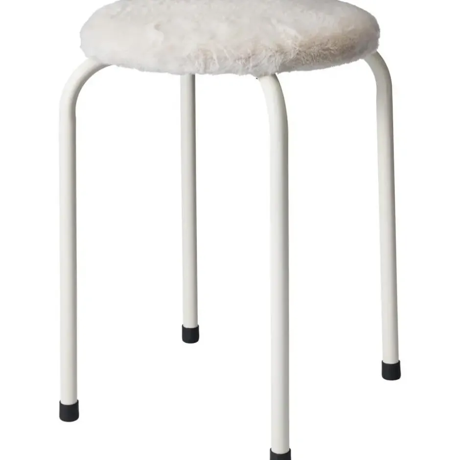Bijzet krukje Furry white - metaal/stof - D40 x H48 cm