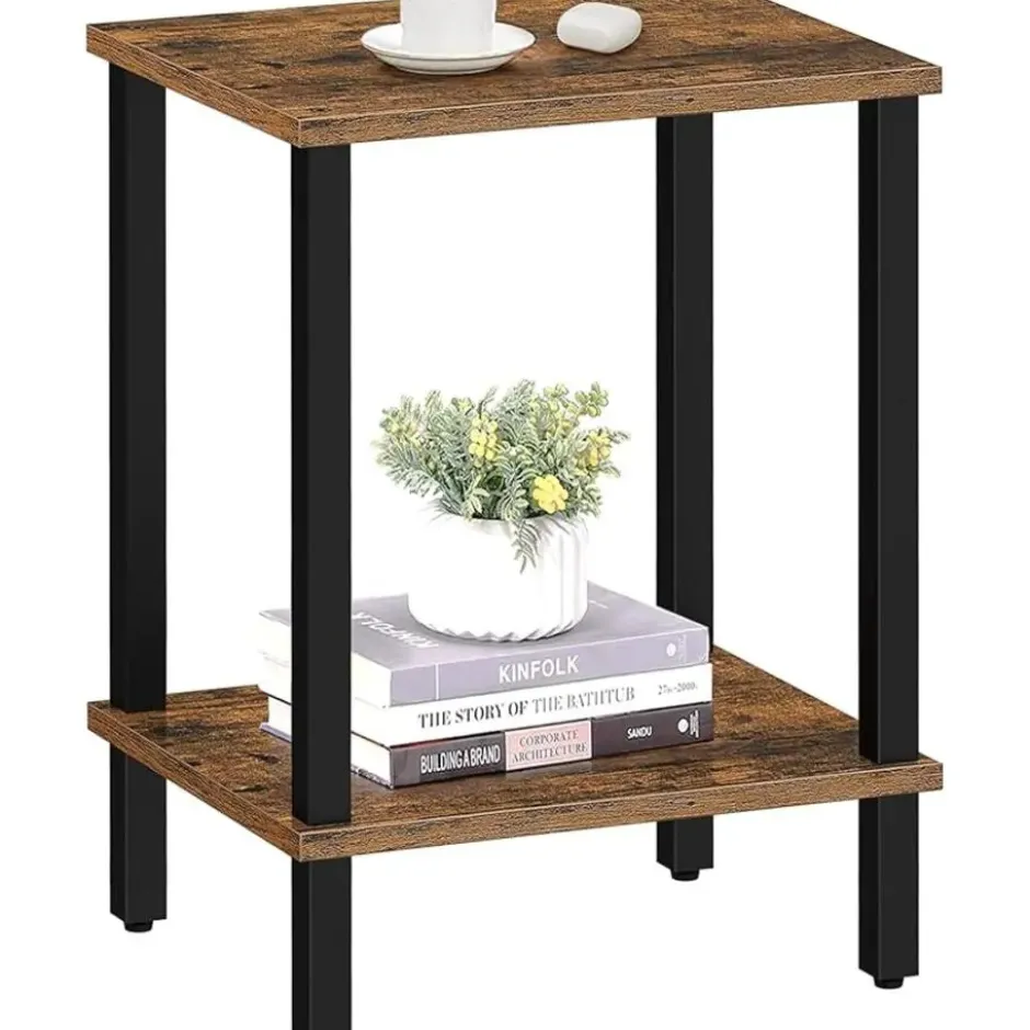 Bijzettafel - industrieel - 55x38x30 cm - vintage bruin