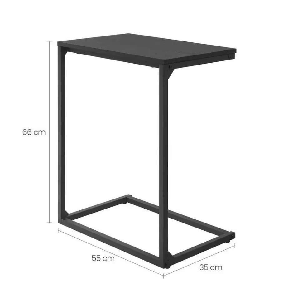 Bijzettafel - Koffietafel - 55x35x66cm - Metaal & Spaanplaat - Zwart