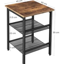 Bijzettafel - met 2 verstelbare gaasplanken - industriële look - vintage bruin