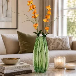 Bloemenvaas Callas - sier glas - 16 x 35 cm - transparant groen