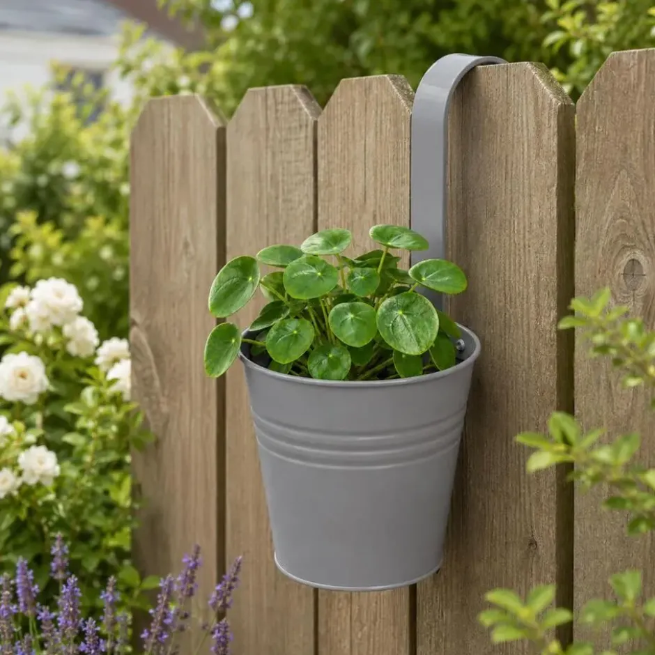 Bloempotje met haak - plantenbak zink met ophanghaak - bruin