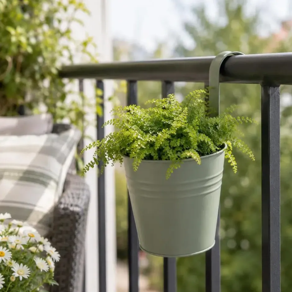 Bloempotje met haak - plantenbak zink met ophanghaak - bruin