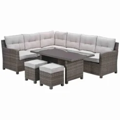 Blue Bird wicker lounge-dining set - links - grijs/ sand
